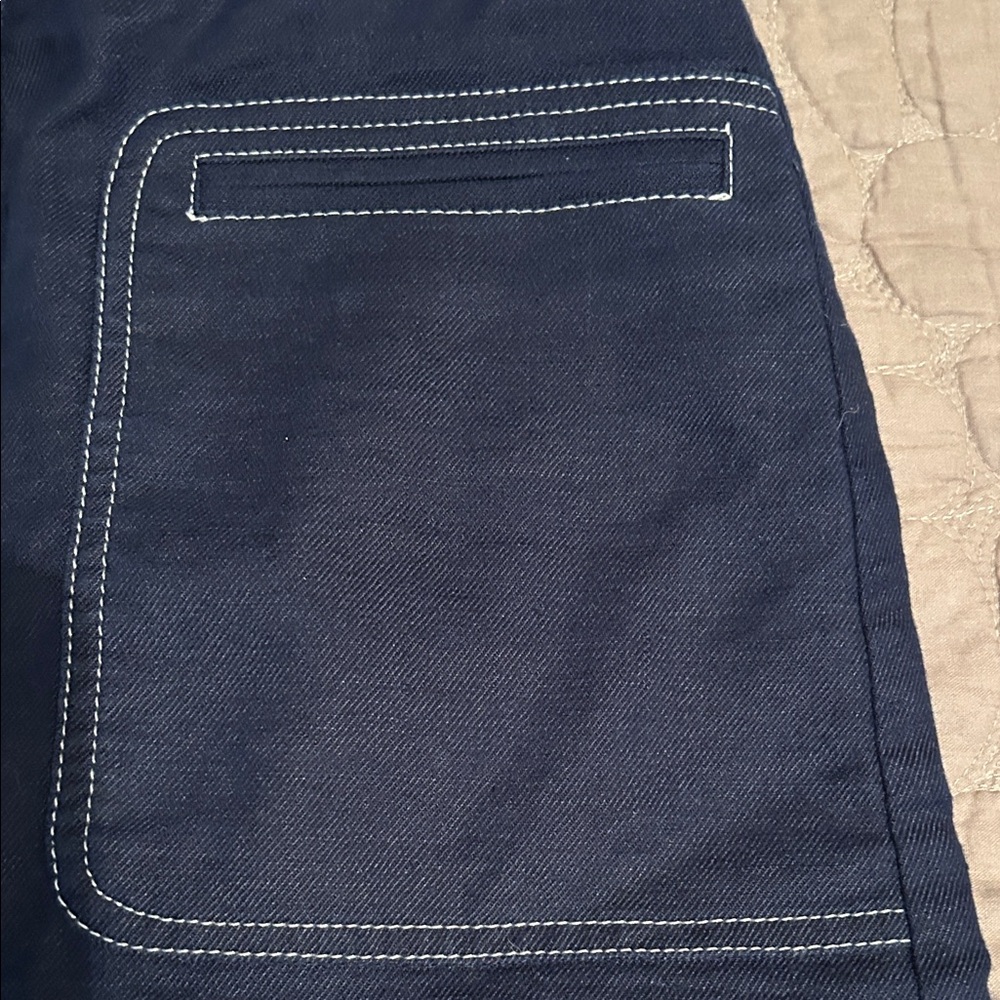 J. Crew Woman’s Navy Blue with white stitches pencil skirt &  tan buttons